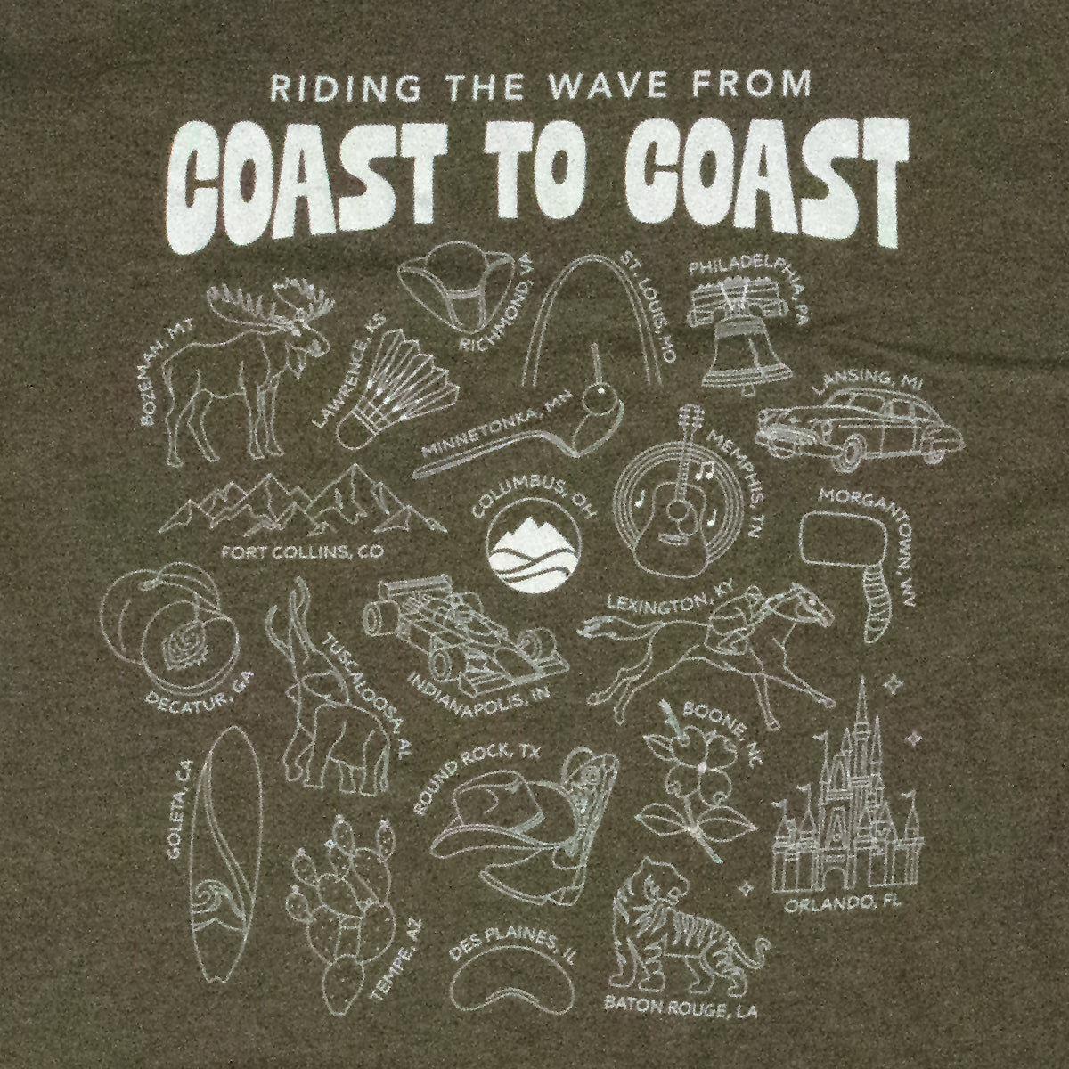 Ride the Wave from Coast to Coast T-Shirt (Military Green)