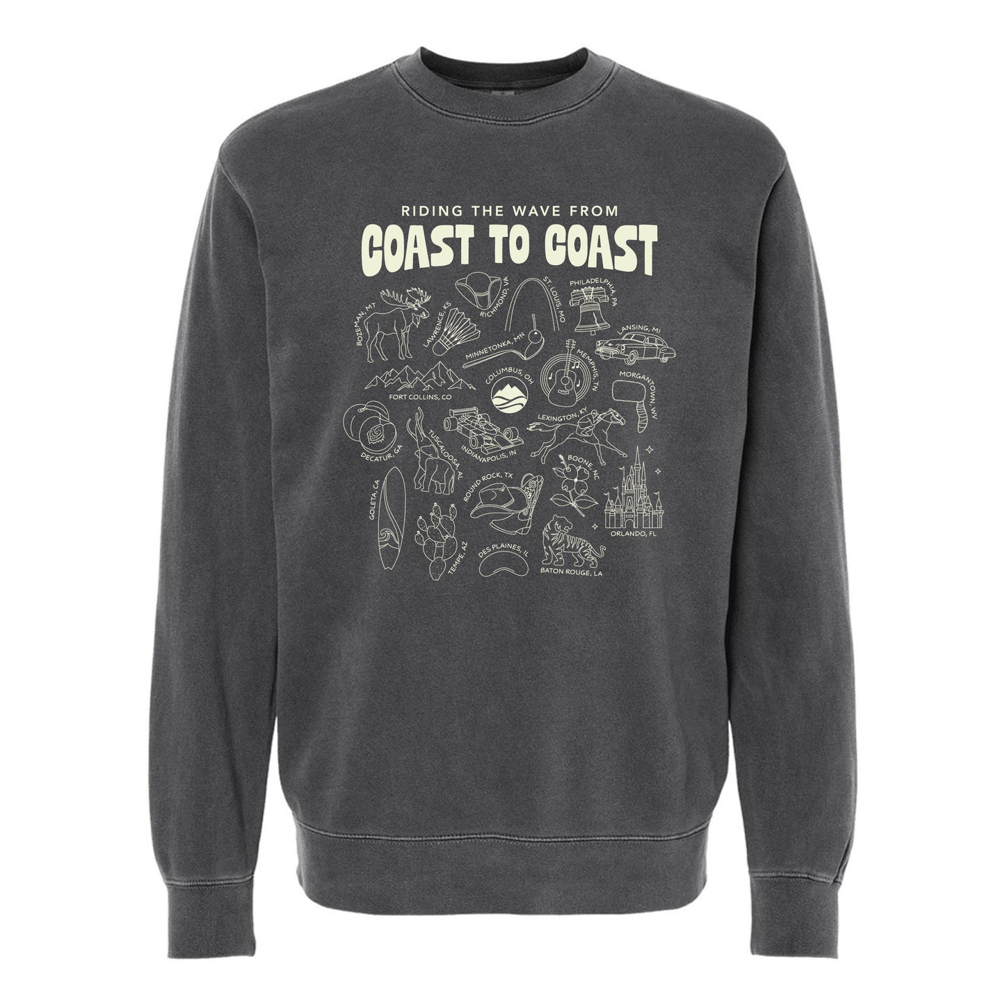 Ride the Wave from Coast to Coast Crewneck- Black
